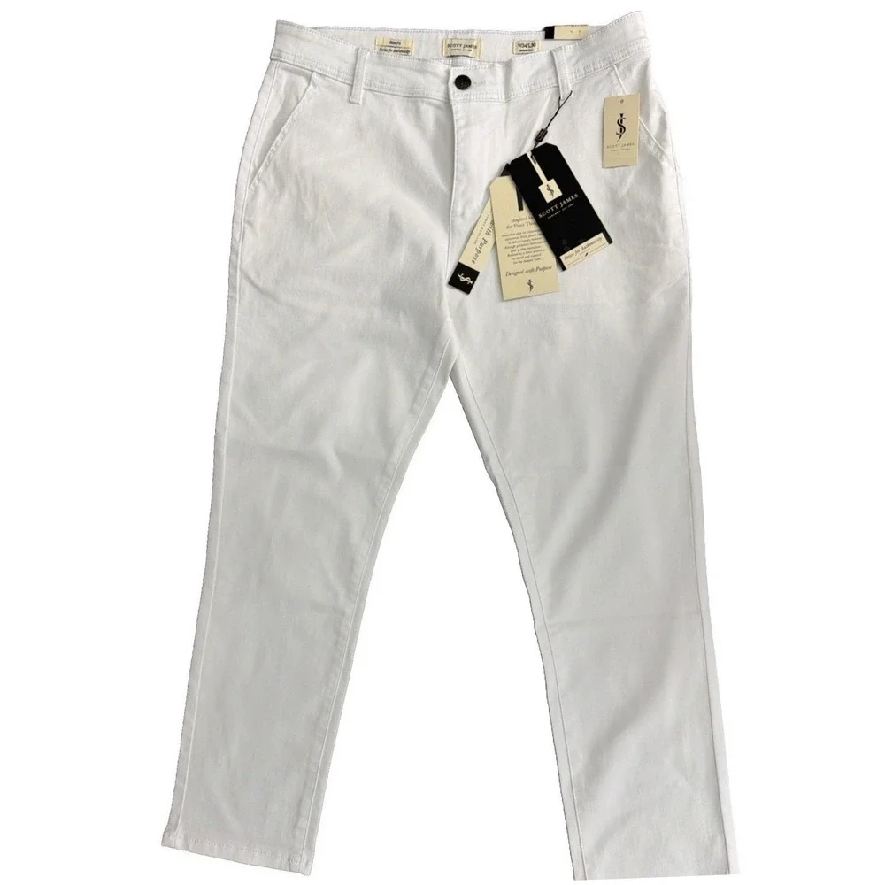 Scott James Men's White jeans  Slim Fit Natural Stretch Classic Pants Size 34X30